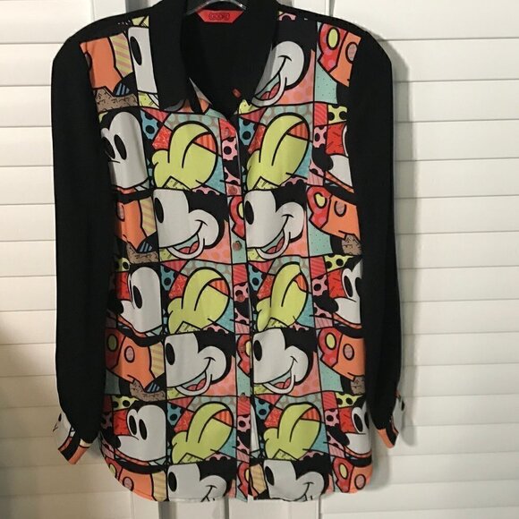 GoGirl Cartoon/Graphic black button down top, 7 - Picture 1 of 7